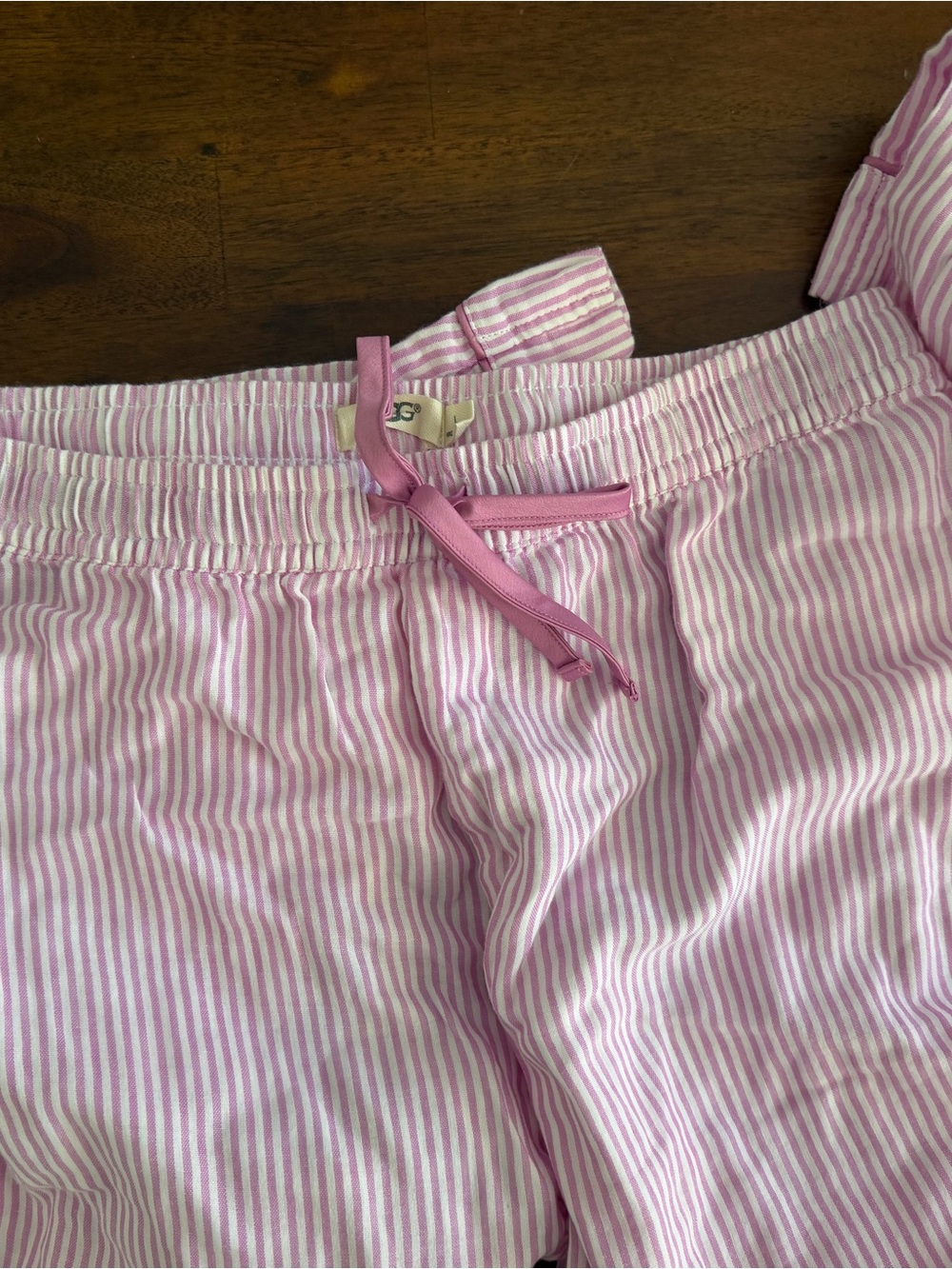 UGG Pink White Striped Pajama Set Button Down Short Sleeve Sleepwear NWT Size L - Picture 9 of 12